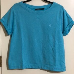 Lauren Ralph Lauren Blue Casual Cuffed Sleeve Top Size Medium